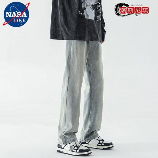 NASALIKE high street jeans men's retro yellow mud dyed light wide-leg straight pants spring trend American floor-drawing casual trousers [high quality elastic waist] 9922 yellow mud 2XL Recommended weight 140-150 Jin [Jin equals 0.5 kg]