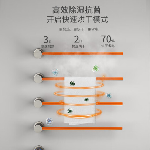 KG暗装电热毛巾架精铜暗藏毛巾杆数显隐藏入墙预埋高端定制别墅 5杆【枪灰色】全铜防水G688暗线