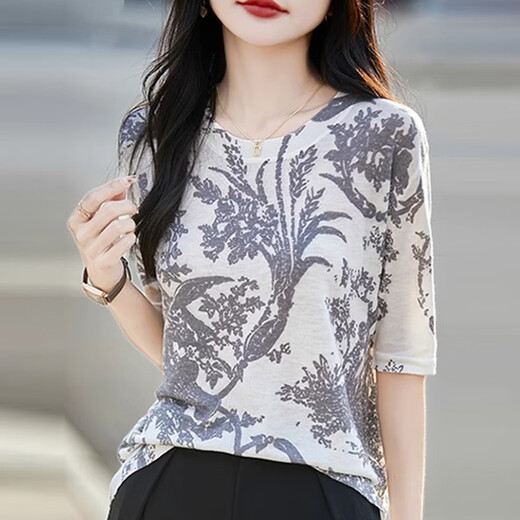 HMRSV-Feder- und Herbst-Dünnschleife wasserlöslicher Wollpullover langärmeliger Pullover für Frauen loser runder Hals Farbblockieren gedrucktes Basis Top Lifelike JXHDHHJ-695 M