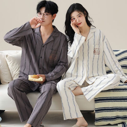 
FHHUABD couple pajamas spring and autumn style 2024 new pure cotton long sleeve women cute cartoon men can wear home clothes set Flagship store-757 XL single woman