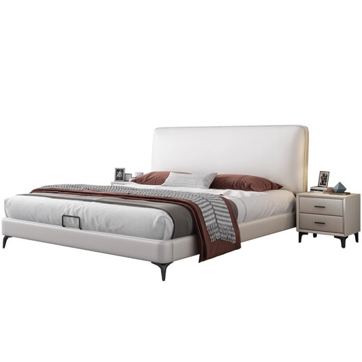 Muji modernes einfaches Lederbett 1,2 Meter Ein-Bett-Schlafzimmer kleine Wohnung aus Weichbettzahl aus mit weich bedecktem Bett Stahl Holz verdicken Bett Rahmenbett + 20 cm feuchtigkeitsdichten Stangenschutz Bambusfasermatratze + 2 Schrank 1350*2000 Rahmen [verbessertes Stahlholzbettbrett]