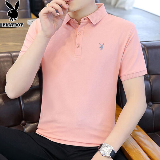 Playboy (Playboy) Camiseta de manga corta para hombres Polo Summer Summer Silk Silk Top Relling High-Men's Relling Pink XL