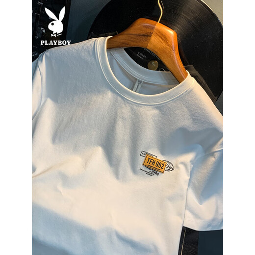 Playboy (Playboy) Camiseta blanca Summer de verano Nuevo tendencia de alta gama Camiseta impresa Luz americana de lujo Xinjiang Algodón cómodo Camiseta de manga corta Camiseta de albaricoque [JSW9906 Color de albaricoque elegante] XL Adecuado para 124-140Jin [Jin iguala 0.5 kg]