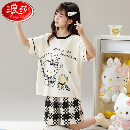 Langsha Girls Pajamas Summer Algodón puro de algodón corto de manga corta Pajamas de pijamas de pijamas madre e hija de mediana edad