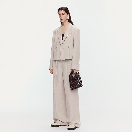 AUM (AUM) Easy Suit AUM AUM 2025 Summer New Style Short Blazer Straight Pants Women Gray Top S