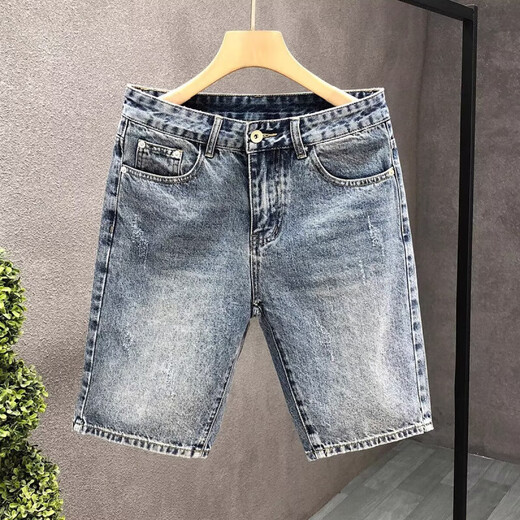 Summer thin denim five-point pants for men Korean style trendy slim denim shorts summer stretch men's trousers breeches 5 blue-ju-K844 29 [waist circumference 2 feet 2]