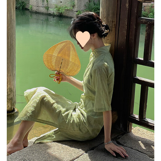 冠贸裴绿色旗袍中国风连衣裙感少女 829绿色 有里布 S
