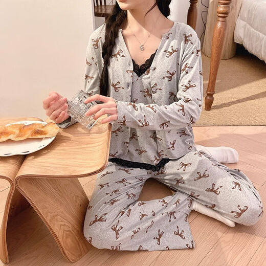 Lexi Beilu Spring V-Ausschnitt Hosentäter Pyjamas für Frauen Langarmhosen HOSE KLEIDE Sweet Dollar Style JHX-13803p# Gray 170 m