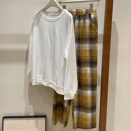 S.SOFEA春秋女睡衣两件套黑红格子家居服 长袖套NY897红小格 170 M(80-100斤)