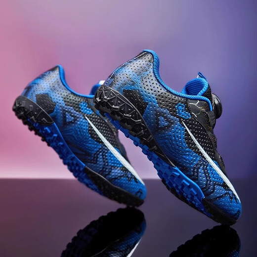 Tibetan American era children's football shoes boys breathable broken nails teenagers junior and middle school students lawn training anti-slip sneakers men 6199 black blue black red [15] Velcro 29