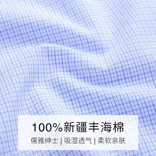 恒源祥棉格子衬衫男短袖免烫2025夏季新款休闲男士含棉半袖衬衣通勤百搭 短袖DX6630 蓝星(新升级DP成衣免 38 165 [体重100斤-125斤]