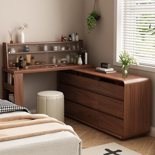 Zhixinmuwang solid wood dressing table and drawer cabinet integrated bedroom bedside cabinet simple dressing table walnut color dressing table