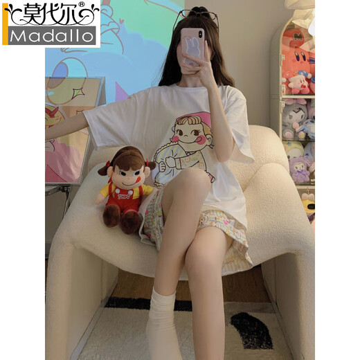 Modal Internet Celebrity Fengbu Erjia Pajamas para mujeres en primavera y verano Algodón de manga corta Set de tres piezas de tres piezas de dibujos animados para mujeres (tres piezas) A9901 m (recomendado 80-100Jin [Jin equivale a 0.5 kg])