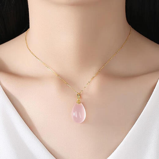 Eternal symbol collectible natural crystal pendant pure gold hibiscus pink crystal necklace clavicle chain girlfriend girlfriend Valentine's Day gift hibiscus pink crystal pendant about 5 grams