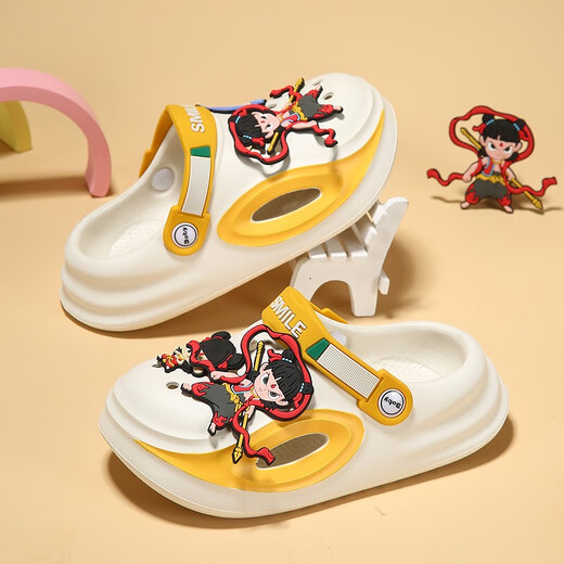 Zapatillas Nezha zapatillas para niños para niños en verano Nuevo dibujos animados sin deslizamiento para bebés cubiertos zapatos de punta negrura-naranja-nezha 18 26 0 mm (tamaño 26-27) adecuado para la longitud del pie.5c.5c