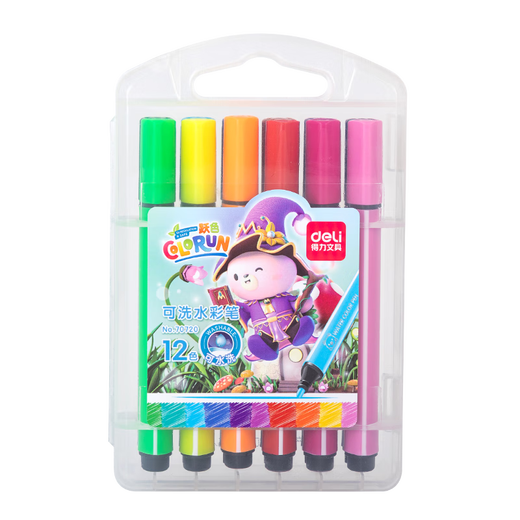 Deli 12 Farbwaschable Aquarell Stift Einfach zu halten dicke Dreieck Studenten Kinder Farbmarke Pinsel Set Zeichnen Schreibwaren Geschenk 70720 Schülern School Geschenk