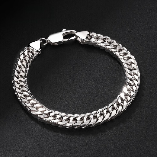 QIANSHU pt950 platinum bracelet men's fashionable brand platinum bracelet domineering Cuban bracelet double buckle men's bracelet length 16.5cm width 4.3mm weight about 13.82 grams