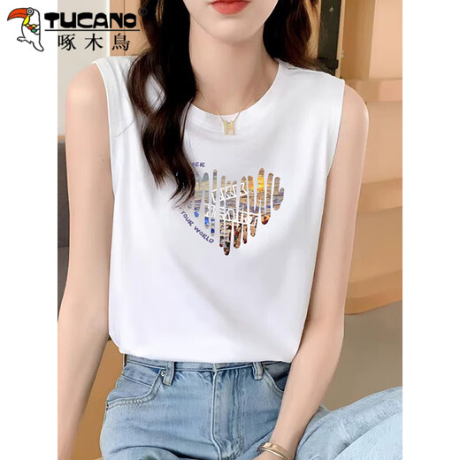 Woodpecker (TUCANO) cotton camisole women's new summer style round neck inner slim fit white letter printed sleeveless top trendy 6191 white sleeveless vest L Recommended 98-108Jin Jin equals 0.5 kg