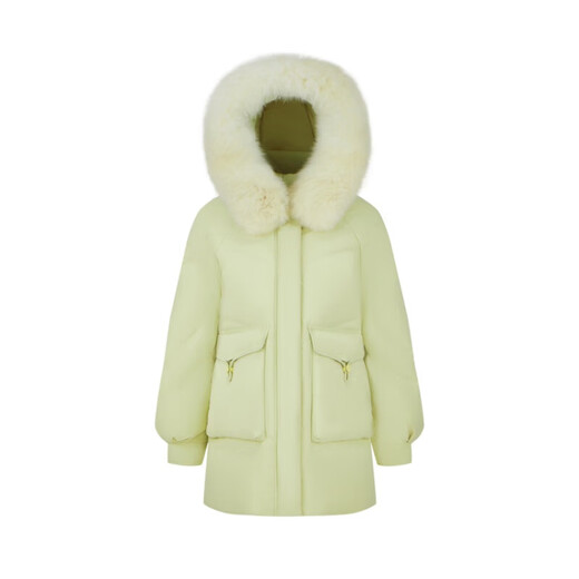 Bosideng milk tea series heart-shaped quilted 90 velvet fox fur collar mid-length large pocket loose warm jacket thick suit water blue 5012 M 165