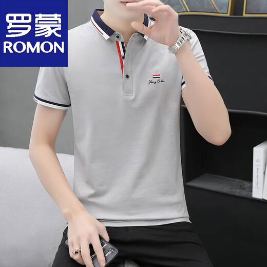 罗蒙2025夏季翻领短袖休闲Polo衫男士潮牌商务修身半袖体恤棉衬衫领 Q675粉色 L 帅气