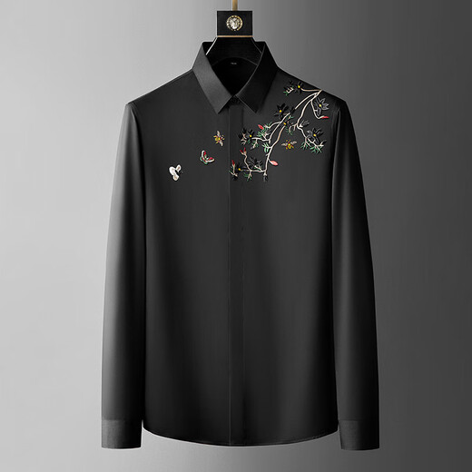 
Walker Shop long-sleeved shirt for men, luxury high-end European white swan ironing diamond slim casual and free hot fashion personality shirt White 3129 XL