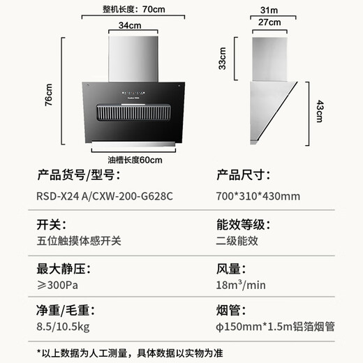 RoyalStar Range Hood Seitensaugen Saughung