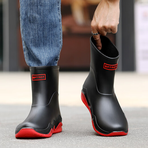 XLZT时尚雨鞋短筒水鞋新款洗车工作钓鱼雨靴防水外卖耐磨厨房防滑胶鞋 黑色 39 (250mm)