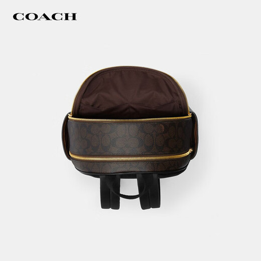 COACH Women's Bag Court 27 Classic Presbyopia Canvas and Pebbled Leather School Bag Backpack Gift for Girlfriend New Dark Brown