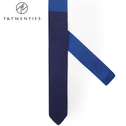 T&Twenties拼色针织领带男/女款配饰5.5cm窄英伦学院风休闲细手打蓝色灰色黑 【领带+领带夹】AZ361-CS105_黑_