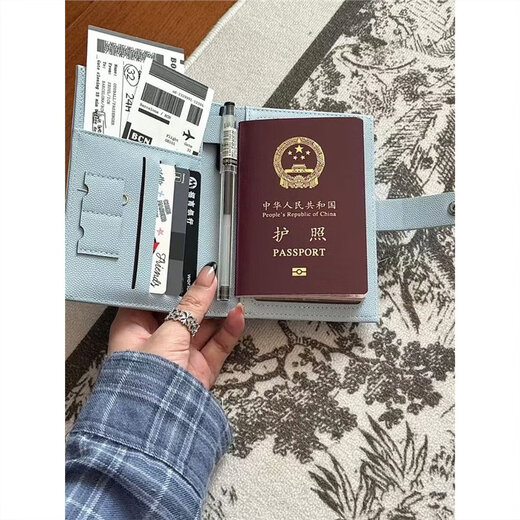 Passport clip protection cover Passport bag Passport storage bag Card bag Document storage bag Passport bag Travel ticket clip Sky blue (small amount of spot) 2XS