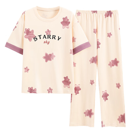 Summer women's short-sleeved pajamas set pure cotton cotton trousers home clothes spring and autumn thin styles can be worn outside in spring and autumn Y9712 M (recommended 75-95Jin [Jin equals 0.5 kg])