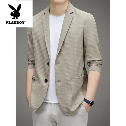 花花公子（PLAYBOY）冰丝西服男士夏季新款休闲西服西装轻薄单西防晒上衣百搭外套 黑色 2XL 185