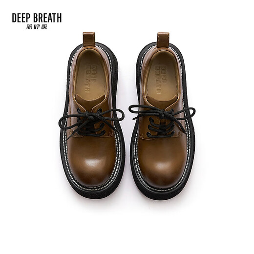 DEEP BREATH Deep Breath Women's Shoes Cowhide Low Top Strap Thick Sole Derby Shoes Gentleman Shoes Women's Shoes AX13117 Yellow Brown 34