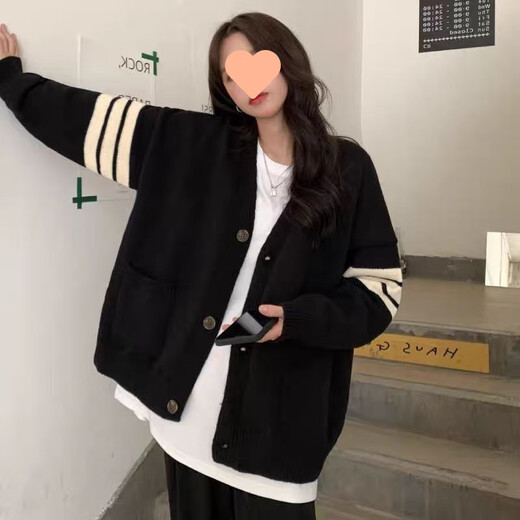 XCFREHT [1484 people collect] Japanese lazy style sweater new knitted cardigan jacket dopamine fashionable lazy black XL (120Jin[Jin equals 0.5 kg]-130Jin[Jin equals 0.5 kg])