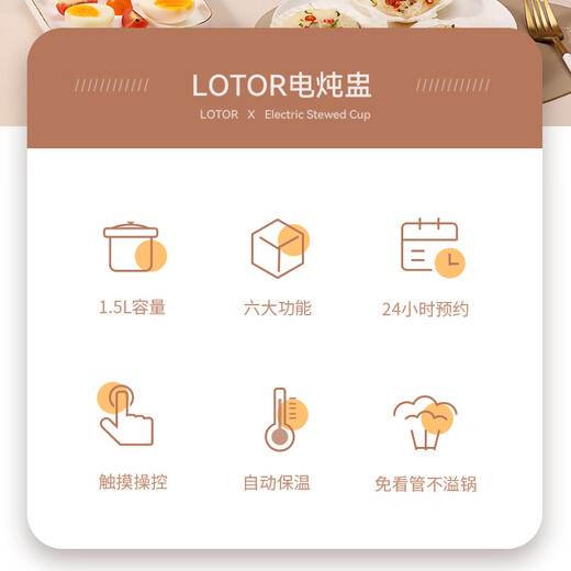 LOTOR electric stew pot, large capacity, fully automatic stew, soup and porridge artifact, water-proof bird's nest stew pot for 1-2 people, mini ceramic baby food supplement porridge special pot, white steamer style 1.5L