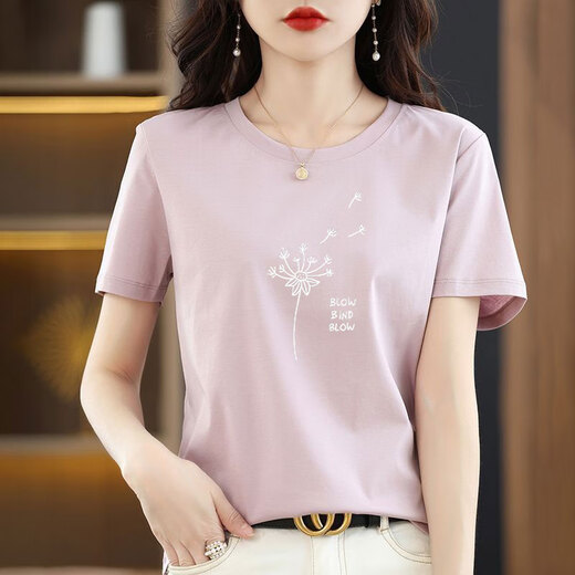 
Pierre cardin pure cotton short-sleeved T-shirt for women loose simple temperament age-reducing pink body. Shirt small shirt summer 2025 new top 6172 gray powder M 80-105Jin [Jin equals 0.5 kg]
