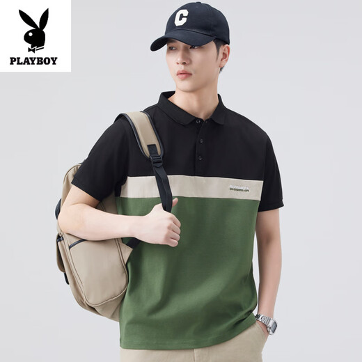 花花公子（PLAYBOY）2025夏季冰丝棉短袖T恤男装翻领拼接百搭POLO衫休闲时尚潮流体恤 826白色 XL 130-145斤