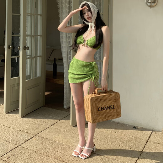 Miao Yijia Bikini Swimsuit Women's Split Sexy Pure Desire Women's Swimsuit Hot Spring Adult Swimsuit Skirt Style High-Level Seaside Wizard of Oz Sexy Swimsuit Three-piece Set One Size Recommended 120Jin Jin equals within 0.5kg, small breasts