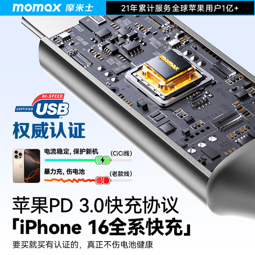 MOMAX magnetic charging cable double-ended Type-C data cable sticker cable PD100W fast charging car cable suitable for tablet iPad Apple 17/16 Huawei Xiaomi mobile phone notebook