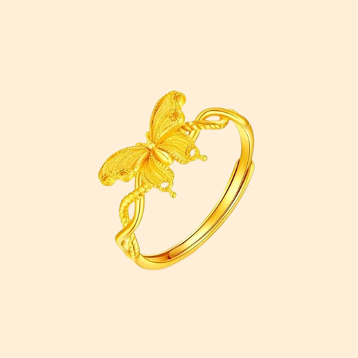 Peso Bird Pure Gold 999 Butterfly Ring Gold Butterfly Ring Adjustable Niche Imitation Gold Color Versatile Gift for Girlfriend 0.06gx Live