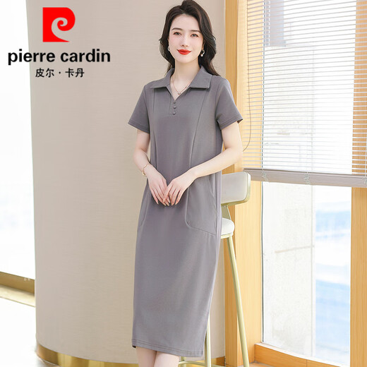 Pier Cardin Polo Neck Vestido de cuello de algodón puro Mujeres de verano 2025 Summer Longingentías mínimas Falda de camiseta de moda delgada suelta Negro 9859 Modelo 2xl 130-140Jin [Jin equivale a 0.5 kg]