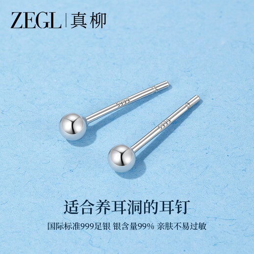 ZEGL999 Pure Silver Earrings, Earrings, Needles, Ear Hole Earrings for Women, Simple