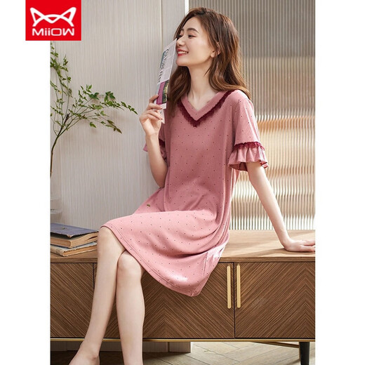 Catman (Miiow) Camislo modal para mujeres estilo delgado de verano, vestido de pijama al aire libre, mangas cortas, almohadillas en el pecho, damas, madres, gran tamaño, verano nuevo estilo, 699, almohadillas en el pecho, l 100-120 Jin [Jin equivale a 0.5 kg]