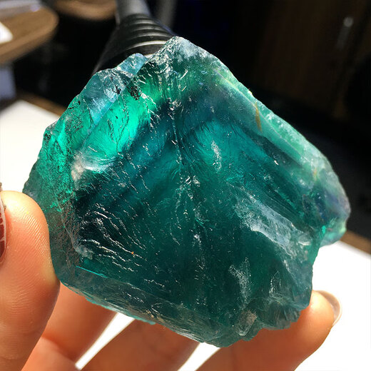 天然蓝绿色萤石原石标本矿物晶体毛料大块水晶碎石家居饰品摆件 1591