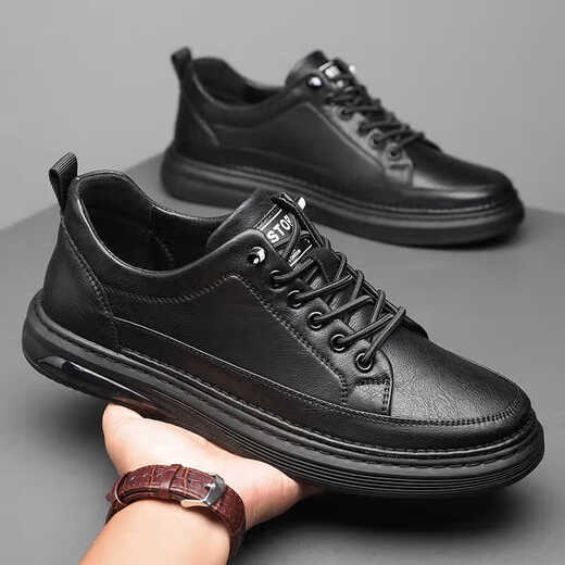 Spider King 2025 Neue Herrenschuhe, modische und vielseitige Nicht-Schlupf-Brettschuhe, Winter plus Samt warme schwarze Lederschuhe, Black Plus-Samtstil für Männer, 6623 Modelle, Standardgröße 44