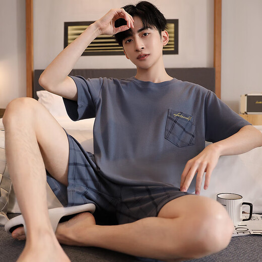 2025年新款睡衣男士夏季棉质薄款短袖短裤夏天宽松大码简约家居服 FDM6913 2XL