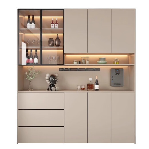 Er Jiangongs High-End-Speiseseitenschrank gegen die Wand integriertes Wohnzimmer-Lagerschrank moderner einfacher Holzweinschrank mit Glastürstil 12240*40*220 (Packung nach oben zu installieren
