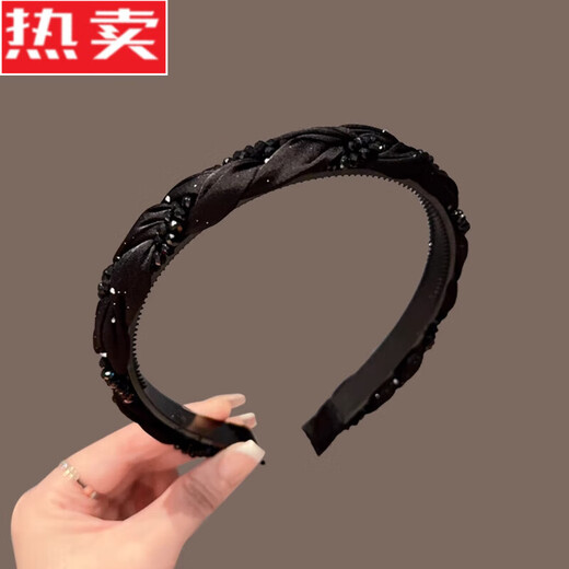 SNQP rhinestone high-end exquisite high skull headband for women 2025 new style headband style face wash hairpin headwear A2-4-3 black rhinestone twist headband