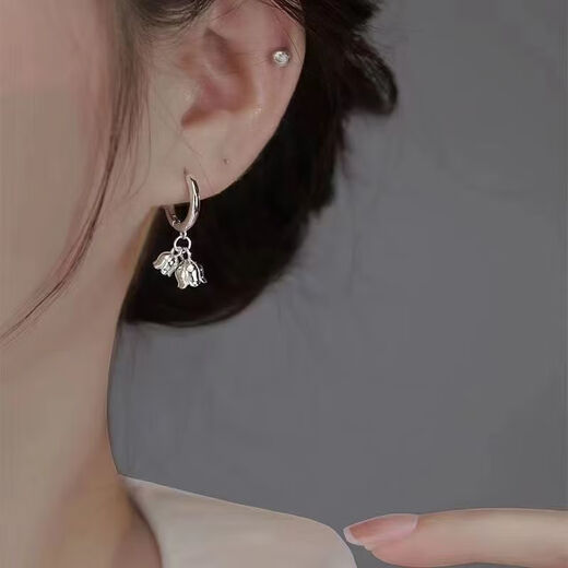 KZD999 Pure Silver Orchid Bell Flower Earrings Women's Earrings Earrings Earrings Fashion Earrings Same Style Niche Design 999 Orchid Bell Flower Earrings Same Style 4.23g (Pair of Pure Silver) Same Style