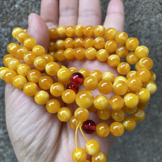 Fat Donglai same style beeswax bracelet 108 amber multi-circle round beads bracelet chicken oil yellow old floating flowers white flowers 8m